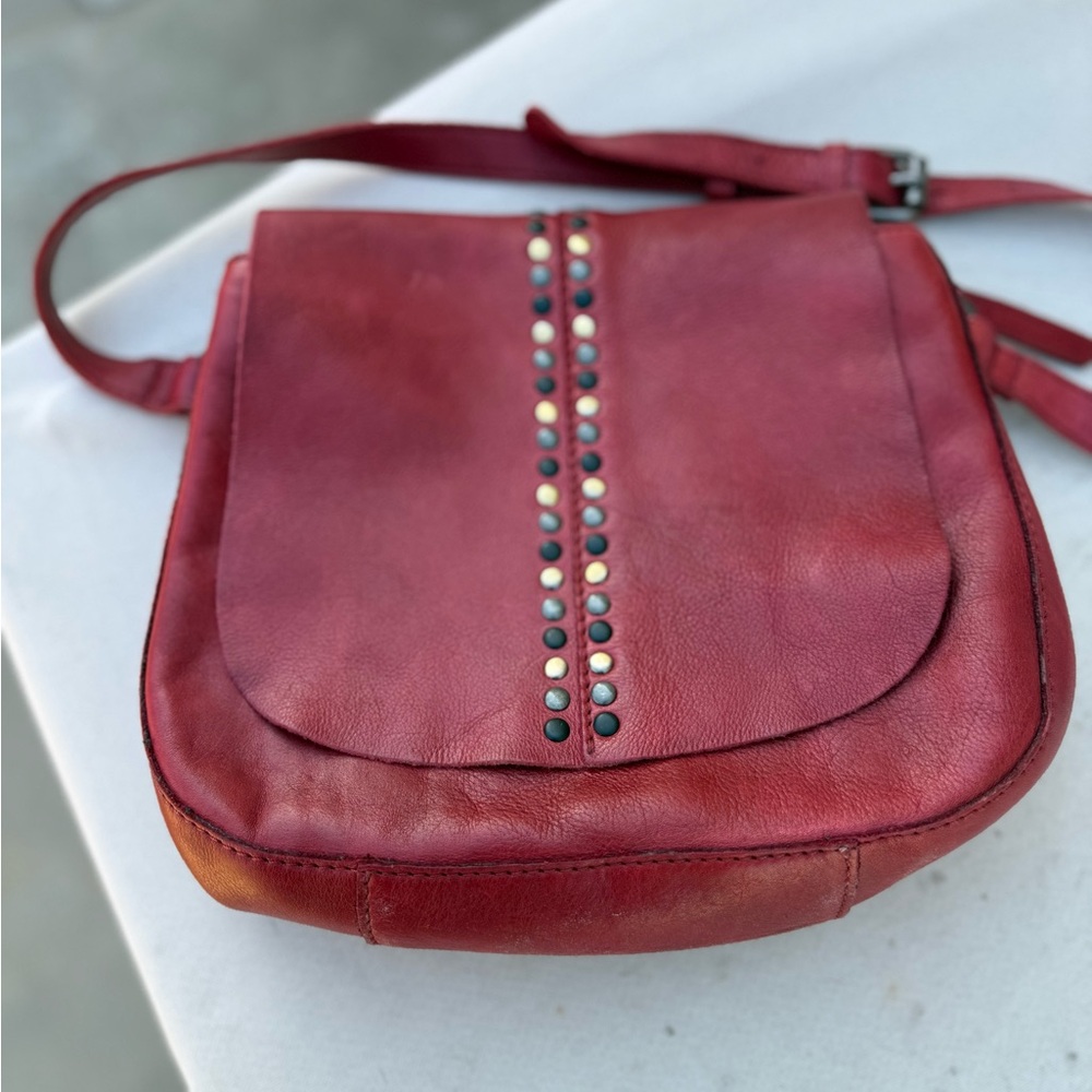 Vilenca Holland BohoStudded Cross Body Red Leather Made In India - Picture 4 of 8